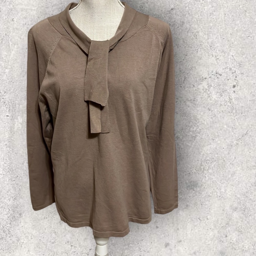 Alex Marie tan sweater with tie front. Size large